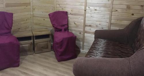 a living room with two chairs and a couch at Садиба 2 Підкова чан та сауна in Pistyn