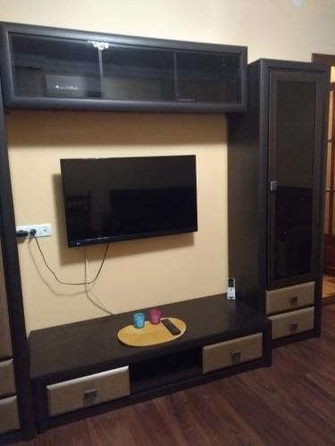 a living room with a flat screen tv on a wall at Apartments comfortablе in Chernivtsi