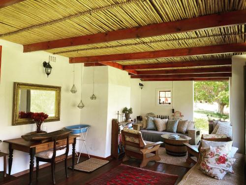 a living room with a couch and a table at Alpaca Inn in Montagu