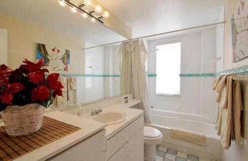 a bathroom with a sink and a toilet and a mirror at 918 SOBE FLATS in Miami Beach