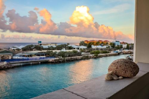 a stuffed animal sitting on a ledge next to a river at Curacao Luxury Holiday Rentals in Willemstad