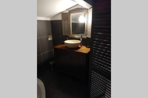 een badkamer met een wastafel en een spiegel bij Calenco des Carlenes in Tarascon