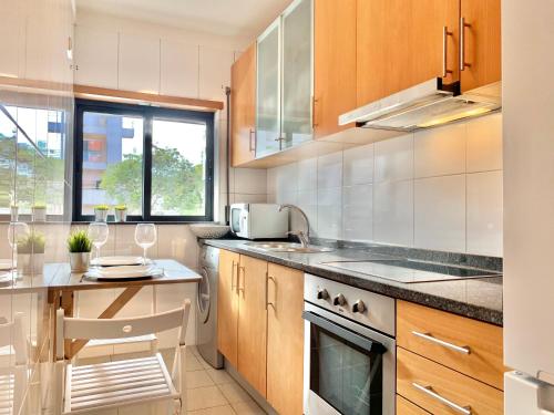 a kitchen with a sink and a stove top oven at The University of Minho-Campus Gualtar Apartment 1 in Braga