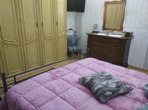 a bedroom with a large pink bed and a dresser at Appartamento Grey in Arezzo