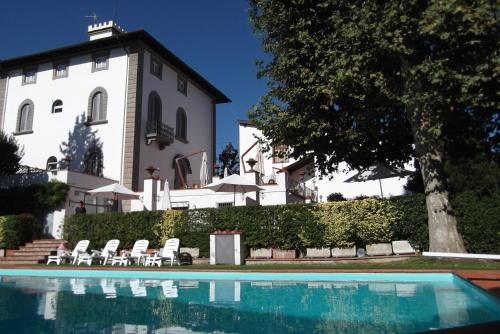 une maison avec une piscine en face d'un bâtiment dans l'établissement Residence Villa La Fornacina, à Incisa in Valdarno