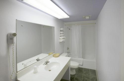 y baño con lavabo, aseo y espejo. en America's Best Value Inn Litchfield, en Litchfield