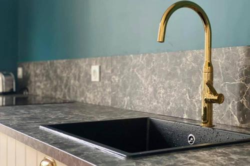 - un comptoir de cuisine avec un évier et un robinet dans l'établissement Résidence L' Aristide - Appartement Aretha, à Auray