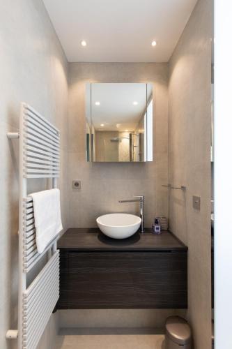 une salle de bain avec un lavabo et un miroir dans l'établissement Blue Dreams YourHostHelper, à Cannes