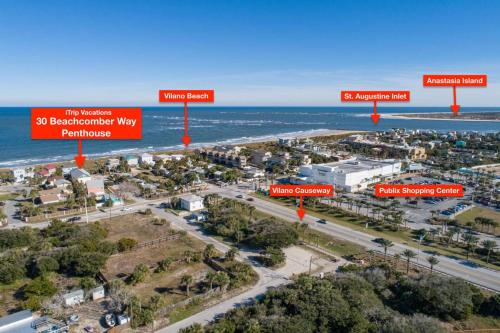 an aerial view of the beach and the ocean at Beachcomber Penthouse in St. Augustine