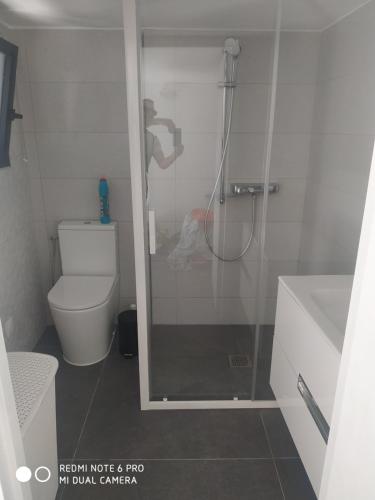 ein Bad mit einer Dusche und einem WC in der Unterkunft L'Orlu Chambres D'Hotes proximité plage in Canet-en-Roussillon