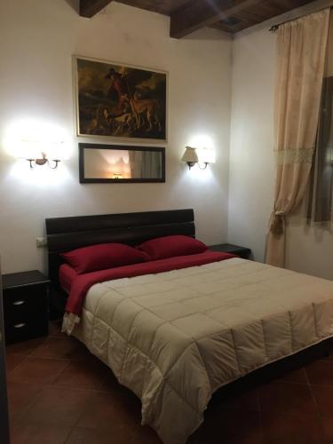 a bedroom with a large bed with red pillows at Go home in Tempio Pausania