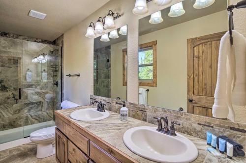 a bathroom with two sinks and a shower at Fairplay Dream Escape 27 Miles to Breckenridge! in Fairplay