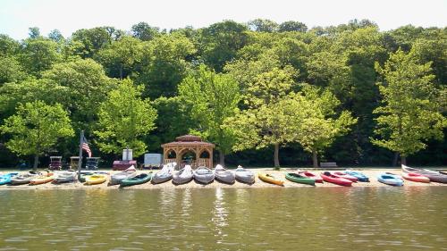 a bunch of boats are lined up next to the water at Staybridge Suites St Louis - Westport by IHG in Maryland Heights