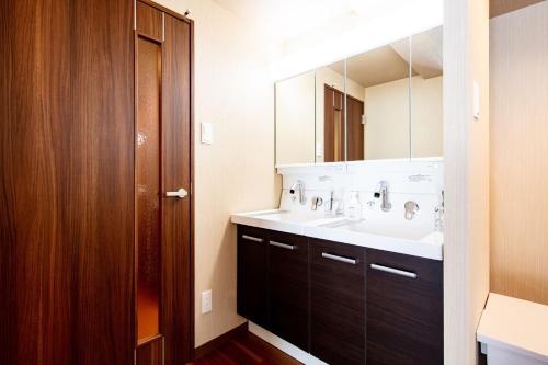 a bathroom with a sink and a mirror at VILLA KOSHIDO KOTONI annex in Sapporo