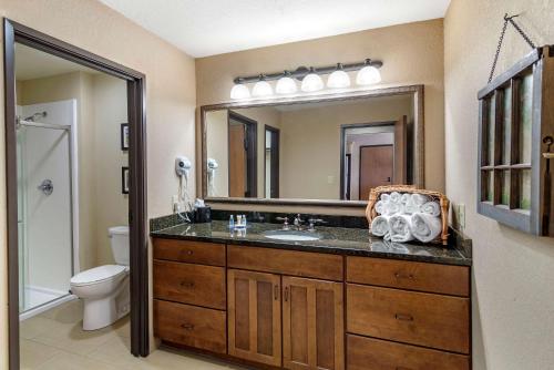 a bathroom with a sink and a toilet and a mirror at Comfort Inn & Suites in Blue Ridge