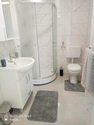 a bathroom with a shower and a sink and a toilet at Apartmani Darko in Međugorje