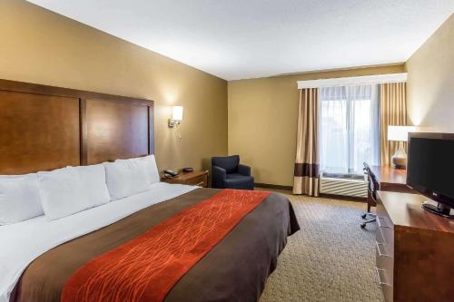 een hotelkamer met een bed, een bureau en een televisie bij Comfort Inn & Suites in Dalton
