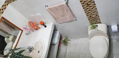 a small bathroom with a toilet and a sink at Habitación Ciudad Cariño in El Cerrito