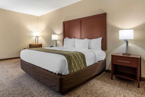 un grande letto in una camera d'albergo con due lampade di Comfort Inn Meridian a Meridian