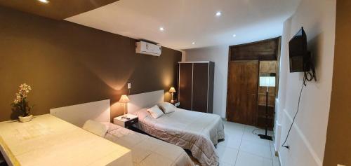 1 dormitorio pequeño con 1 cama y TV en Del Pilar II en La Rioja