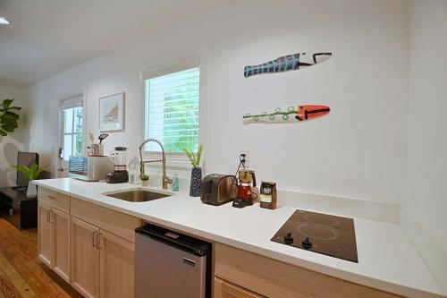 uma cozinha com um lavatório e uma bancada em Casa Coral em Miami