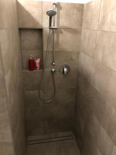 eine Dusche mit Duschkopf im Bad in der Unterkunft Ferienappartement Veit in Piesport