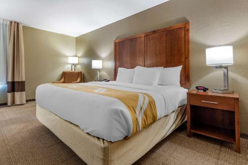 a large bed in a hotel room with two lamps at Quality Inn in Dover