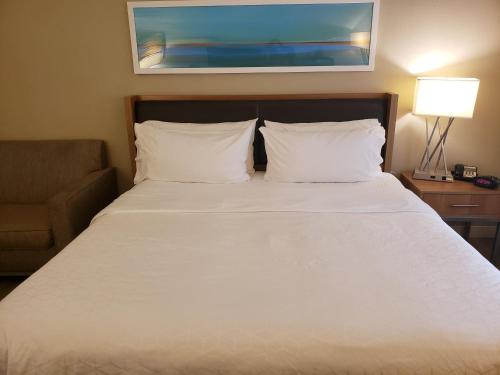a bedroom with a large white bed with a chair at Holiday Inn Express Hotel Pittsburgh-North/Harmarville by IHG in Harmarville