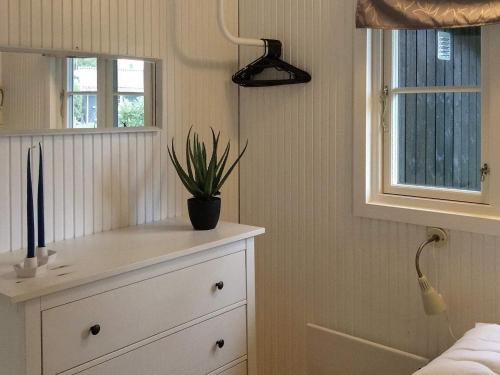 a bathroom with a white dresser with a plant on it at Holiday home Idestrup VIII in Marielyst