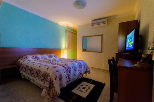 a bedroom with a bed and a flat screen tv at Hotel Estação Paraíso - ao lado do Metrô Paraíso e 600m da Av Paulista in Sao Paulo