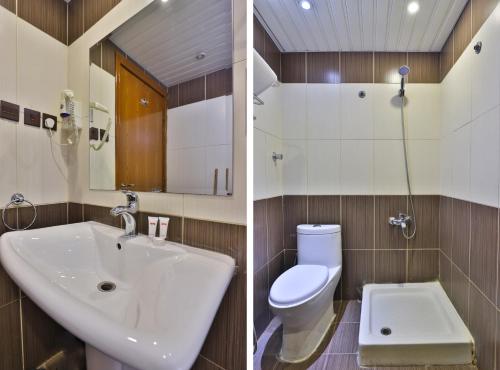 two pictures of a bathroom with a sink and a toilet at Dome Al Sulaimaniah in Riyadh