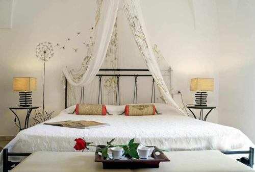 パンテレリアにあるDammusi e Relaxのベッドルーム(天蓋付き白いベッド1台付)