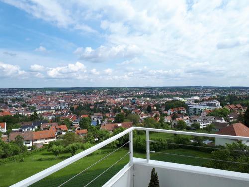 a view from the balcony of a house with solar panels at Ansbachs City Apartment in Ansbach