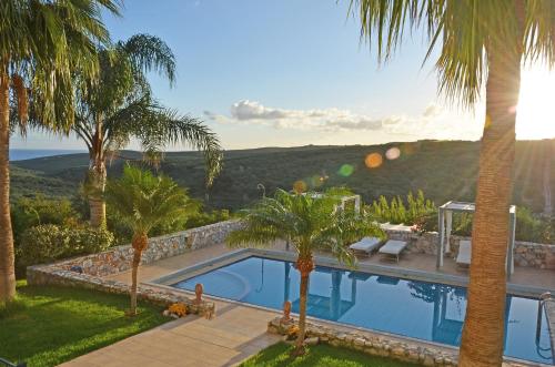una villa con piscina e palme di West Crete Chania - Villa Europa a Darmarochori