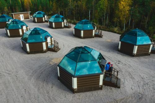 an overhead view of a group of yurt tents at Arctic SnowHotel & Glass Igloos in Sinettä