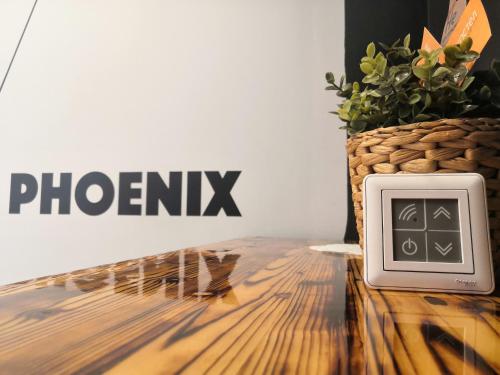 a clock sitting on a table next to a basket of plants at Kino Hostel on Pushkinskaya in Saint Petersburg