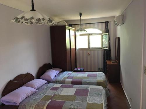 - une chambre avec un lit doté d'oreillers violets dans l'établissement North Coast Villa sea view with private pool, à Alexandrie