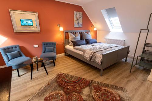 מיטה או מיטות בחדר ב-Harz Living - Ferienwohnungen mit Traumblick