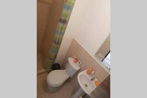 a small bathroom with a toilet and a sink at Casa ubicada dentro de un bello condominio in Ica