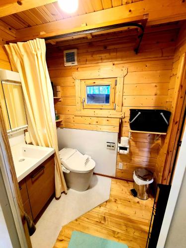 a small bathroom with a toilet and a sink at あかがね荘 in Sumino