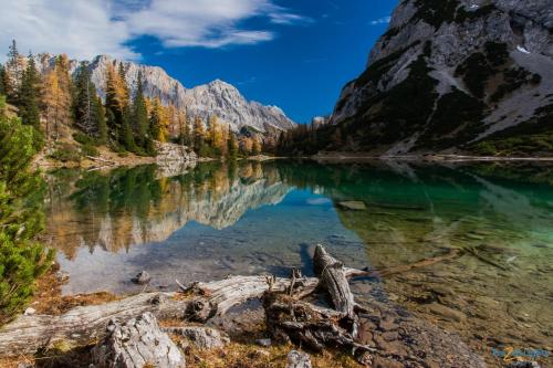 a reflection of a mountain in a lake at Ferienhaus Antoinette in Biberwier