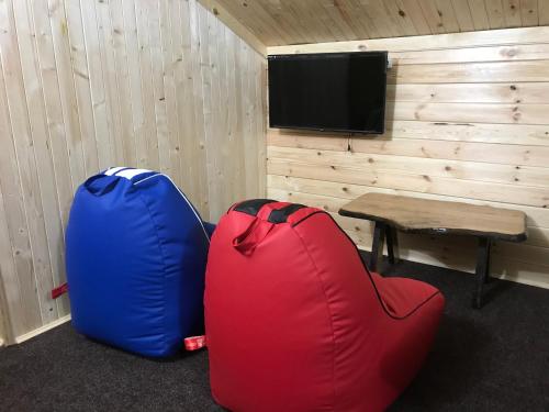 TV a/nebo společenská místnost v ubytování Alpin Eco Chalet & Wellness