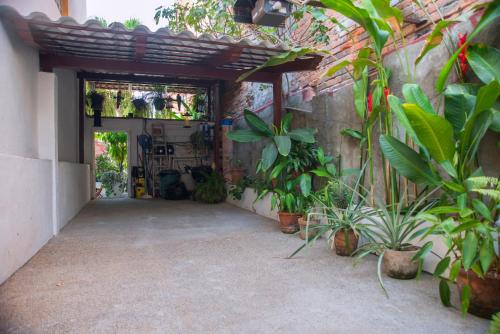 a patio with a bunch of plants in a building at Casa Romance Escondido in Puerto Vallarta