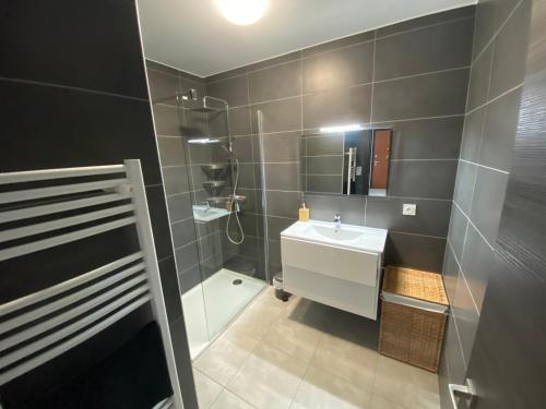 a bathroom with a sink and a shower at Porticcio Vacances in Porticcio