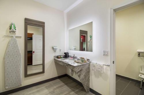 a bathroom with a sink and a mirror at Econo Lodge Inn & Suites Humble FM1960 - IAH Airport in Humble
