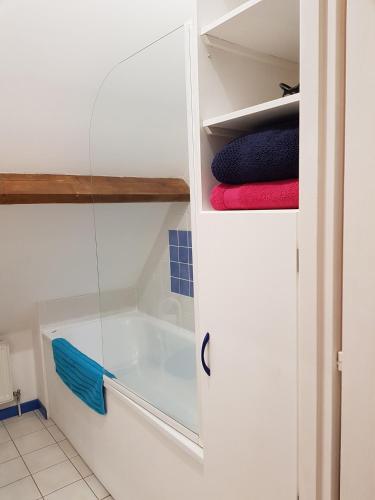 une salle de bain avec douche et baignoire dans l'établissement Studio du Domaine de la Petitière, à Bonneville-la-Louvet