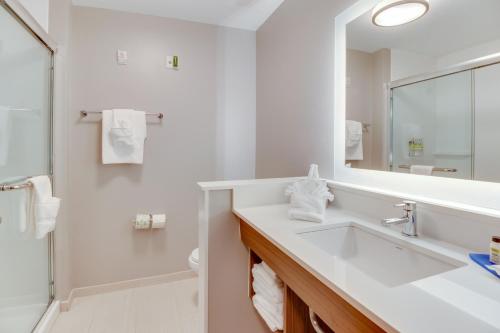 W łazience znajduje się umywalka i lustro. w obiekcie Holiday Inn Express & Suites - Union City, an IHG Hotel w mieście Union City