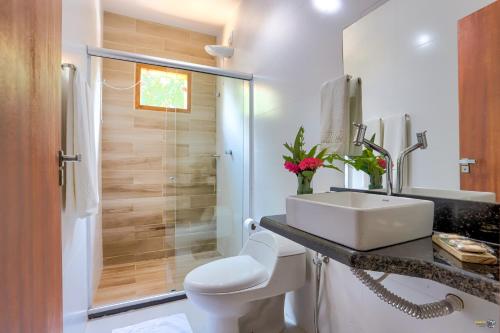 a bathroom with a sink and a toilet and a shower at Pousada Terra Mar Way in Barra Grande