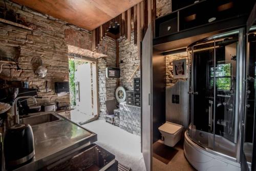 a bathroom with a sink and a toilet at Mała Kuźnia in Lanckorona