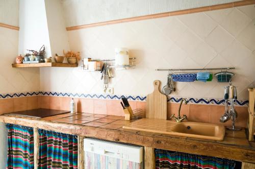 a kitchen with a sink and a counter top at Casa Rural La Pinocha in Sigüenza